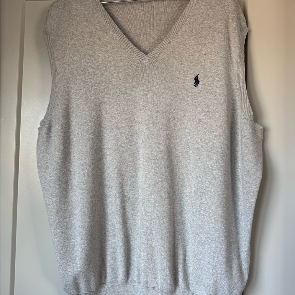 Ralph Lauren Light Gray V-Neck Sweater Vest with Navy Pony